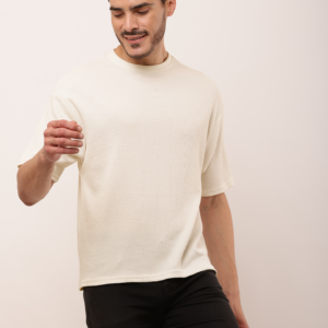 Cream Oversized Texture  T-shirts